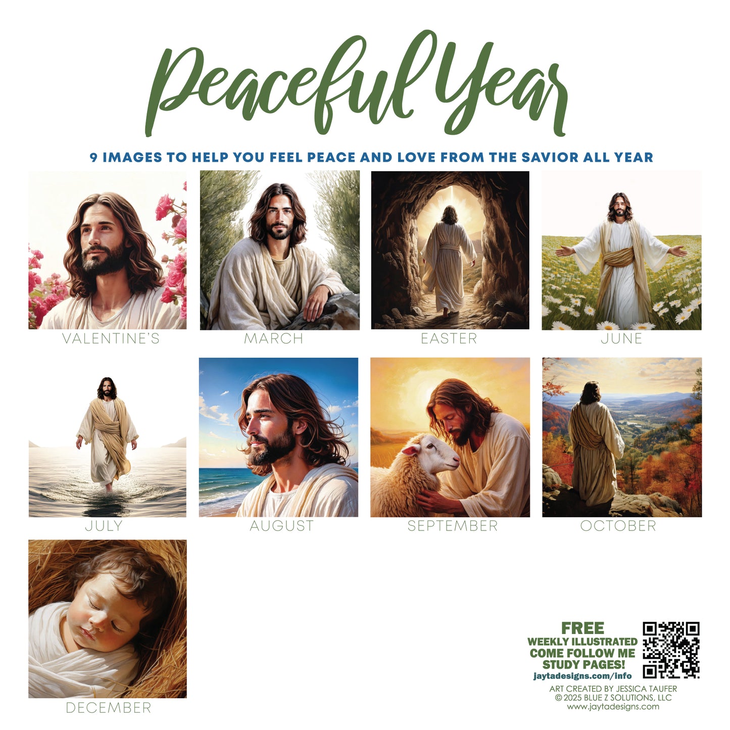 10 Sets of the Mini "Peaceful Year" Art Collection, Christ-centered art
