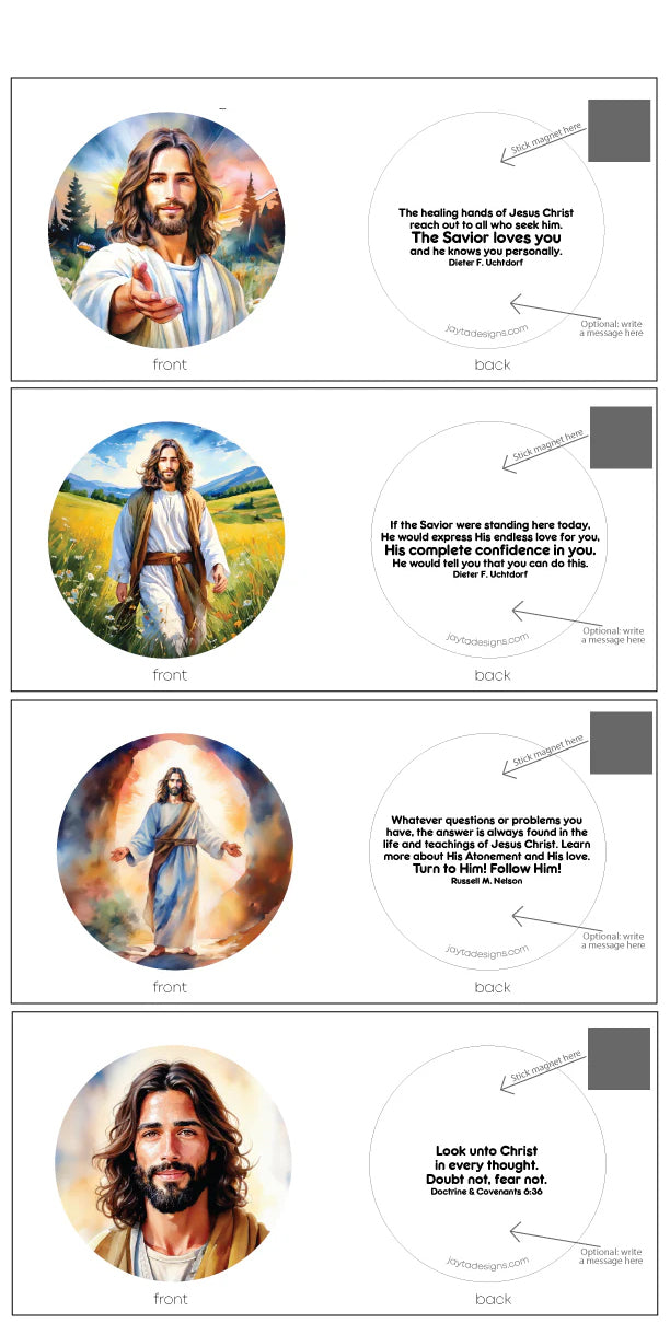 24 Church Magnet Handouts- Christ-centered art magnets with quotes from LDS General Authorities