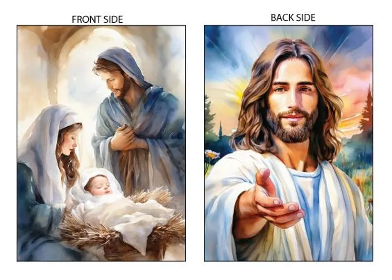 Double-Sided Christ & Nativity Watercolor Print – 5x7 or 8x10- Display all year