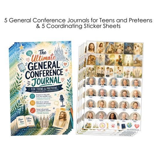 The Ultimate General Conference Journal for Teens and Preteens- Set of 5 Journals + 5 Coordinating Sticker Sheets