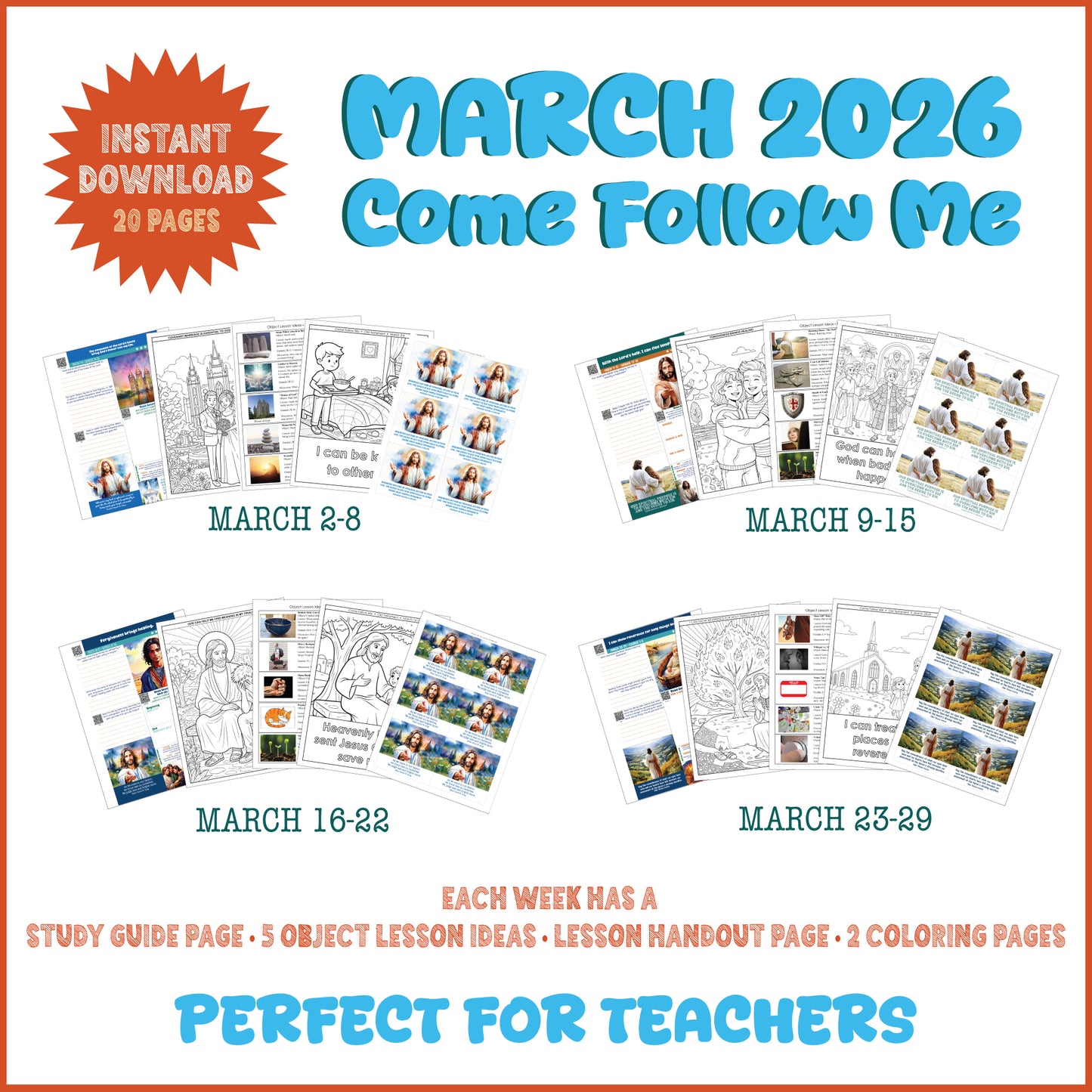 (Instant Download) March Come Follow Me Study Guide Lesson Help PDF- 20 pages