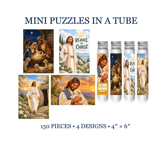 Christ-centered Mini Puzzles in a Tube- Christmas, Easter, 2027 Youth Theme, and Birthdays/Thinking of You