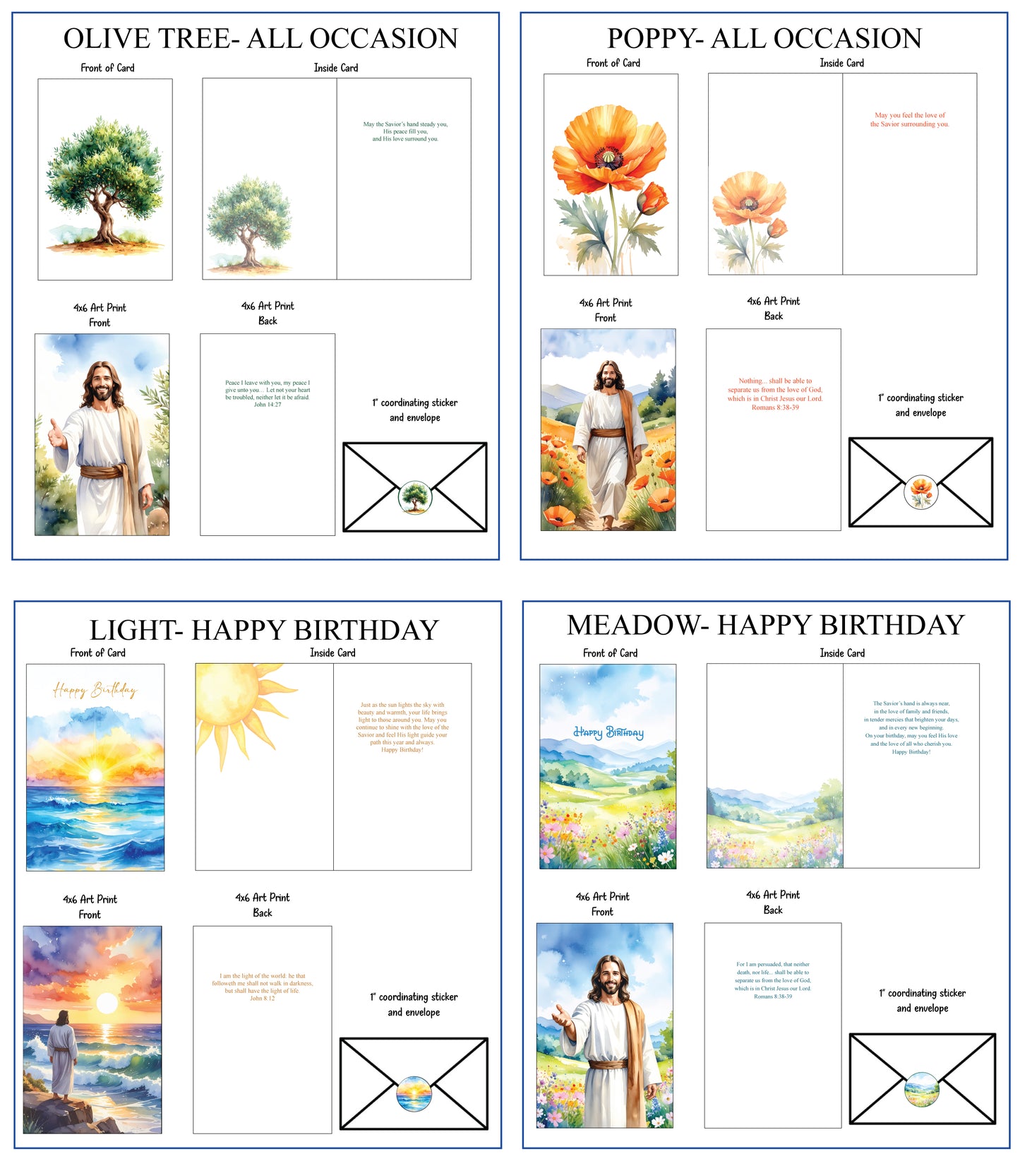 Set of 24 Watercolor Greeting Cards  with coordinating 4x6 prints of the Savior- SHIPS MID DECEMBER