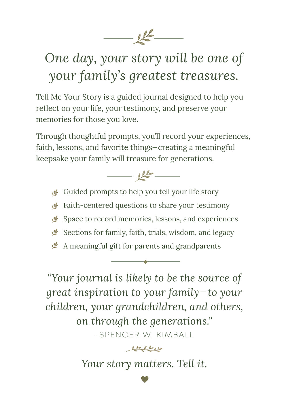 Tell Me Your Story- A Guided Journal to Preserve Your Faith-filled Story for Generations