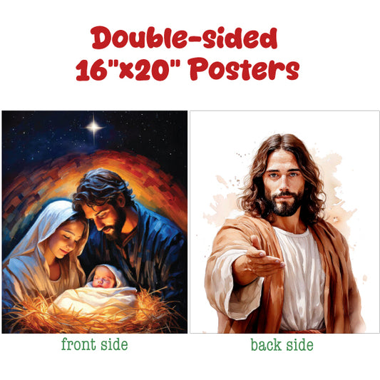 Double-Sided Nativity and Christ Poster 16 x 20 inch